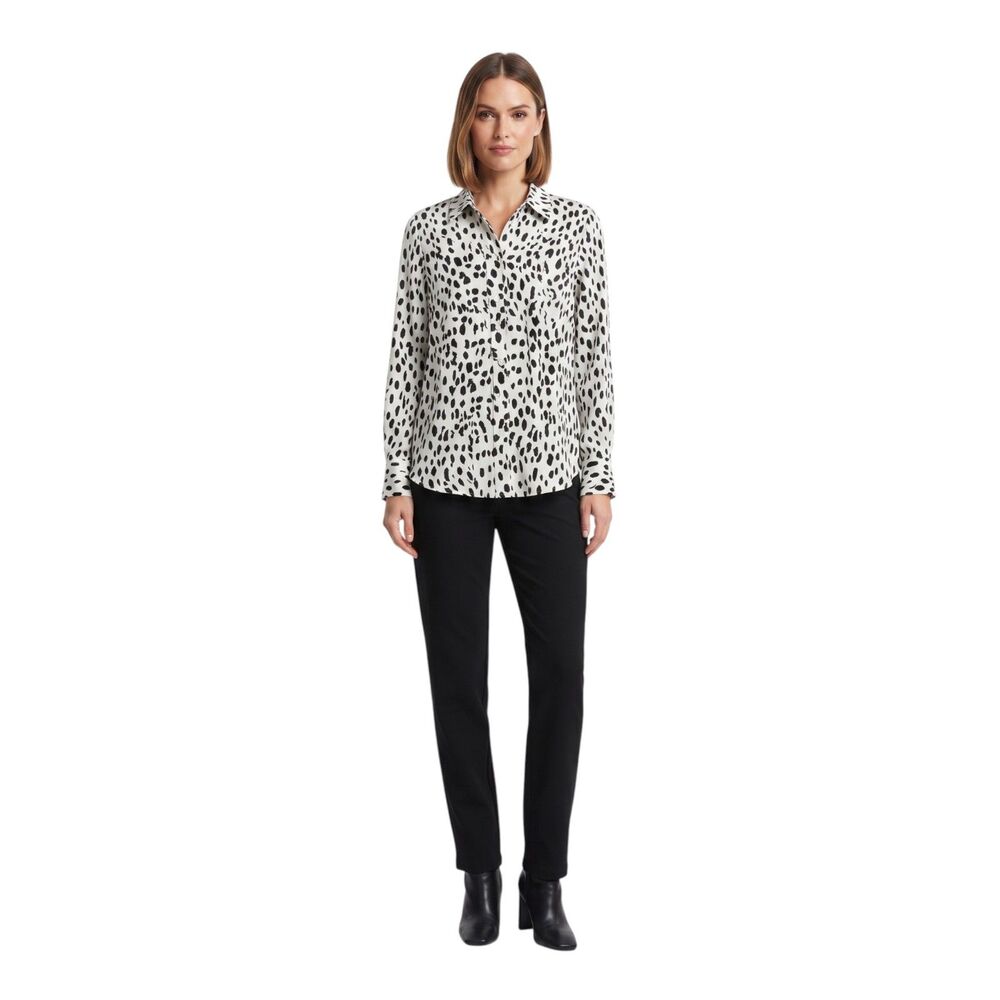 Chico's Dalmatian Animal Print Modal Blouse Modal Spotted Button Down